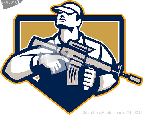 Image of Soldier Military Serviceman Assault Rifle Retro