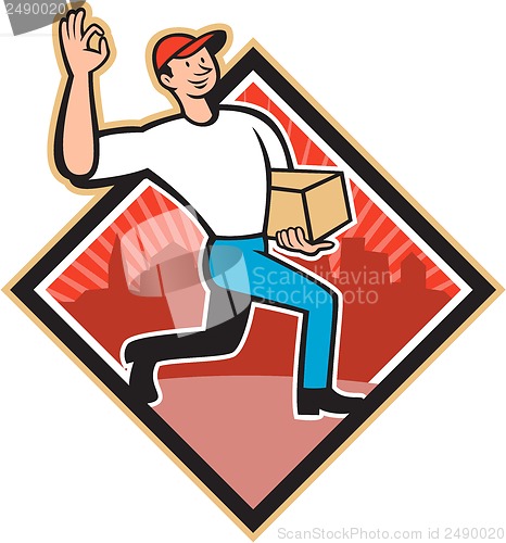 Image of Delivery Worker Deliver Package Cartoon