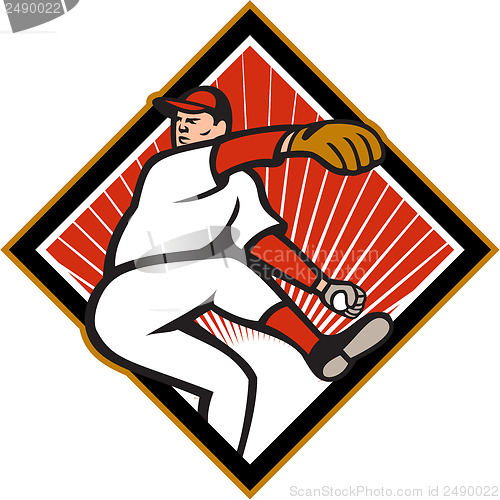 Image of American Baseball Pitcher Throwing Ball Cartoon