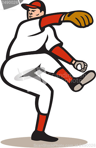 Image of American Baseball Pitcher Throwing Ball Cartoon