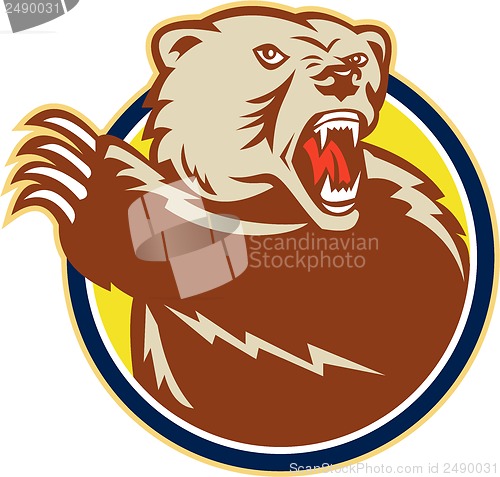Image of Grizzly Bear Swiping Paw Retro