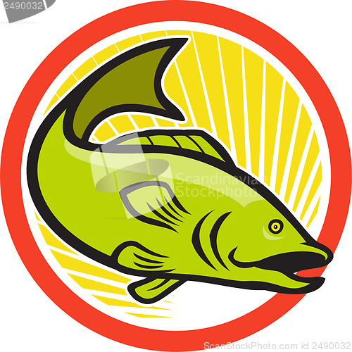Image of Largemouth Bass Jumping Cartoon Circle