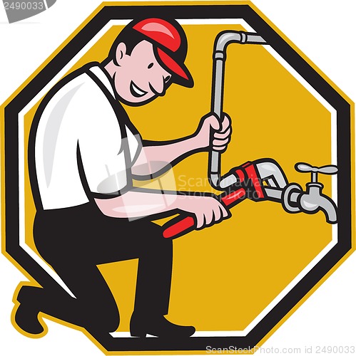 Image of Plumber Repair Faucet Tap Cartoon