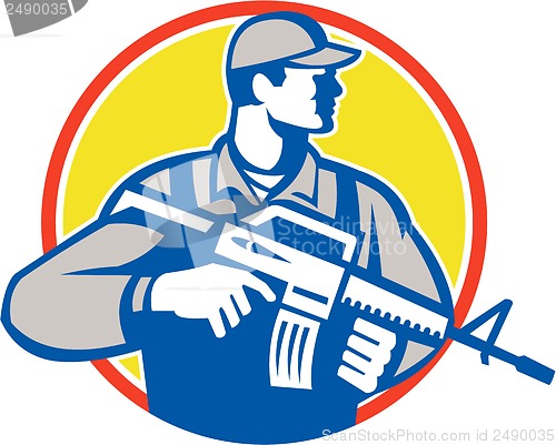 Image of Soldier Military Serviceman Assault Rifle Side Retro