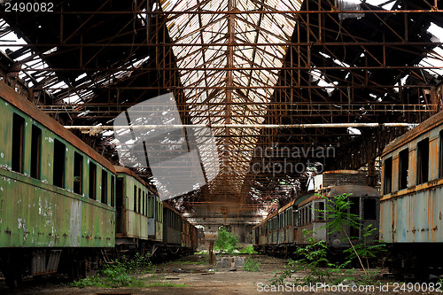 Image of Cargo trains in old train depot