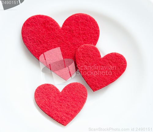 Image of Red hearts on a plate close-up. Valentine's Day