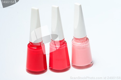 Image of Set of color nail polish on white