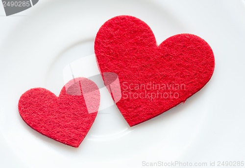 Image of Red hearts on a plate close-up. Valentine's Day