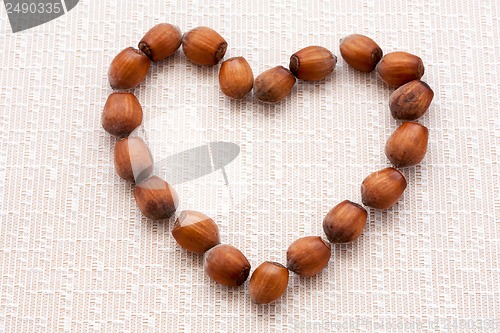 Image of walnuts, hazelnuts on a wooden background