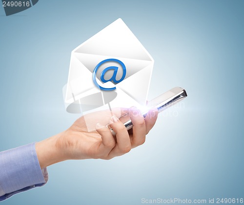 Image of woman with smartphone and email icon