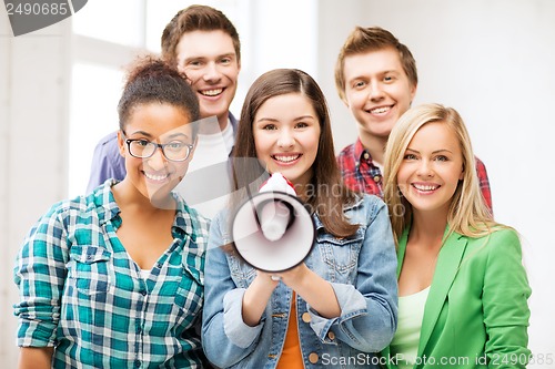 Image of group of students with megaphone at school