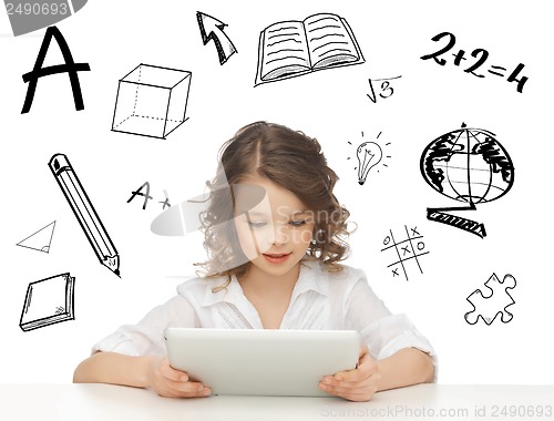 Image of student girl playing with tablet pc