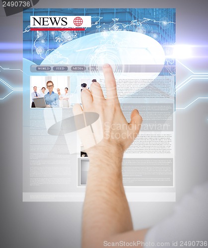Image of man with virtual screen and news