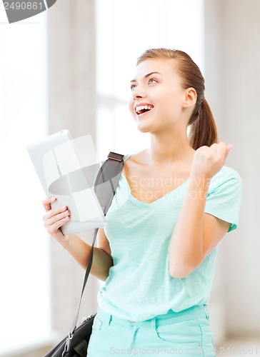 Image of happy student girl with tablet pc