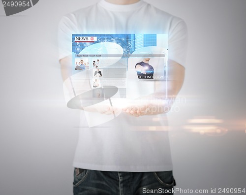 Image of man with virtual screen and news