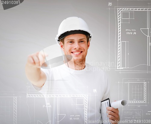 Image of architect with blueprint pointing at you