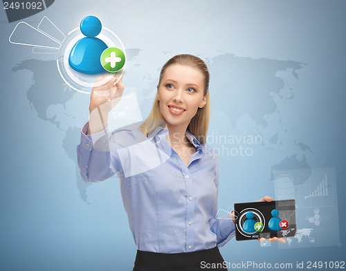 Image of woman with virtual screen and contacts