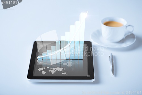 Image of tablet pc with virtual graph or chart