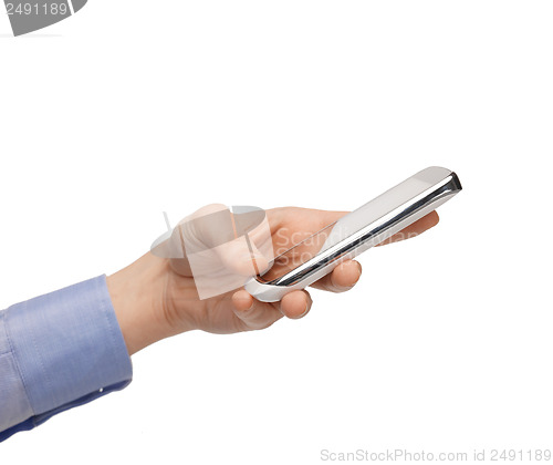 Image of woman hand with smartphone