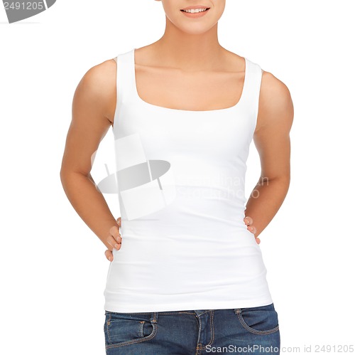 Image of woman in blank white tank top