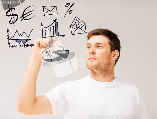 Image of businessman drawing financial signs