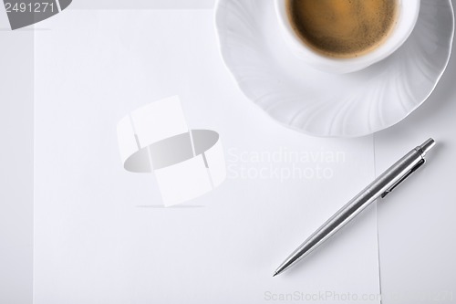 Image of blank paper for note and coffee