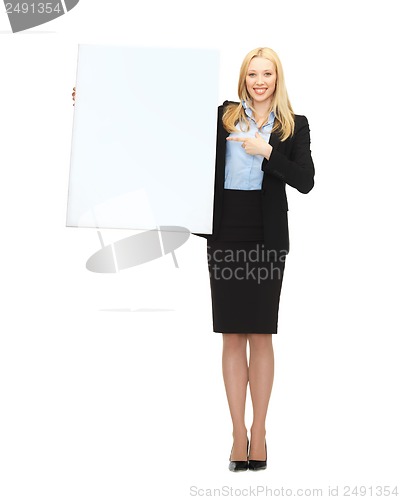 Image of businesswoman with white blank board