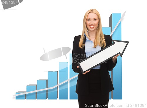 Image of businesswoman with graph and arrow directing up