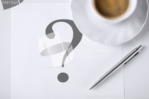 Image of note with question mark and coffee