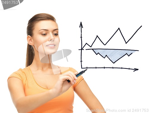 Image of businesswoman drawing graph in the air