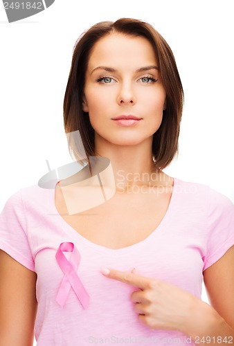 Image of woman with pink cancer ribbon