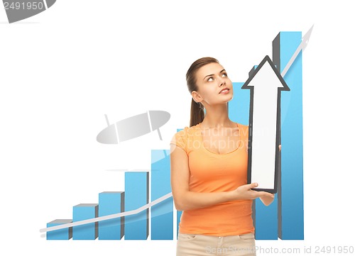 Image of woman with rising graph and arrow directing up