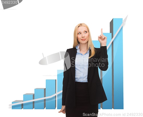 Image of businesswoman pointing at big 3d chart