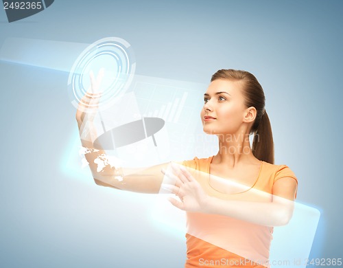 Image of woman working with virtual screen