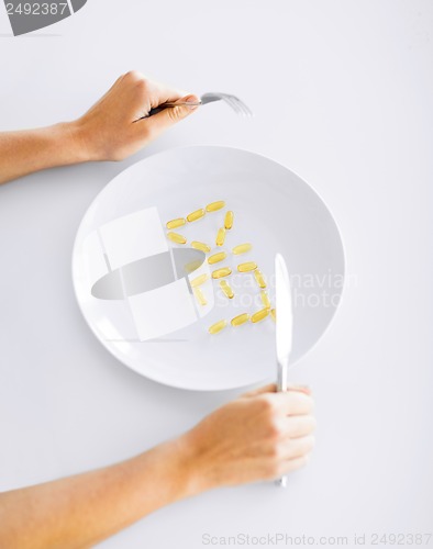 Image of woman with plate and meds