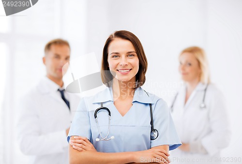 Image of young female doctor with stethoscope