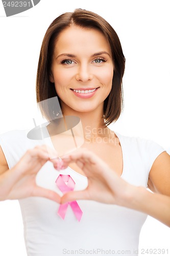 Image of woman with pink cancer ribbon