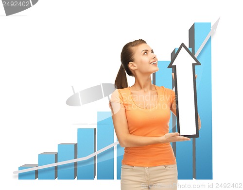 Image of woman with rising graph and arrow directing up