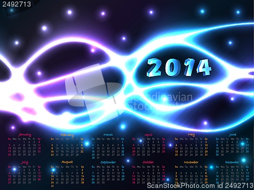 Image of 2014 calendar with plasma background 