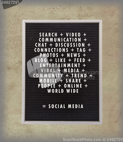 Image of Social media concept in plastic letters on very old menu board