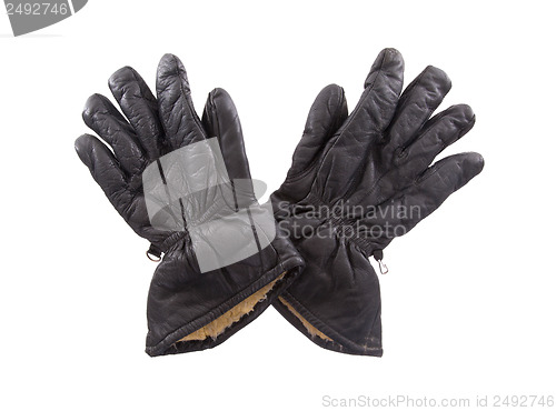 Image of Very old black leather gloves