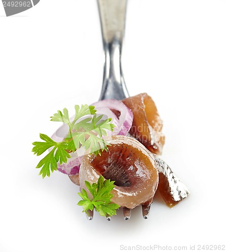 Image of fork with anchovy roll