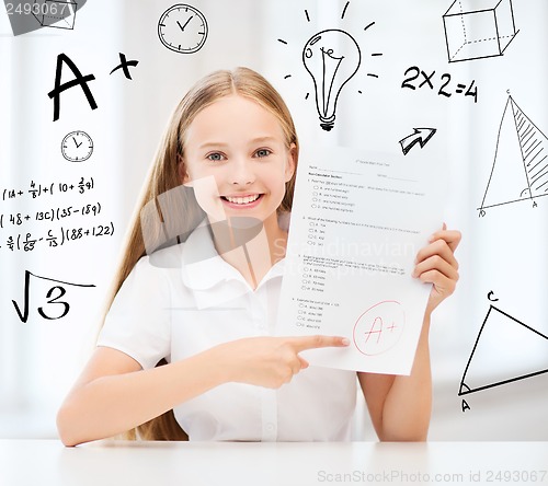 Image of girl with test and A grade at school