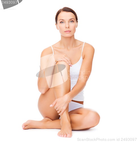 Image of beautiful woman in white cotton underwear