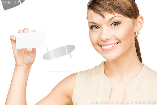 Image of woman with blank business or name card