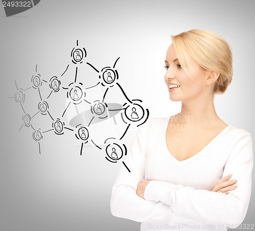 Image of businesswoman with contact icons