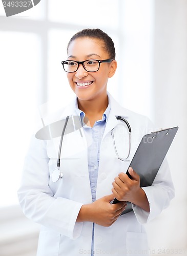 Image of african female doctor in hospital