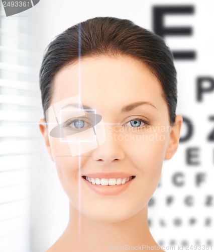 Image of woman and eye chart