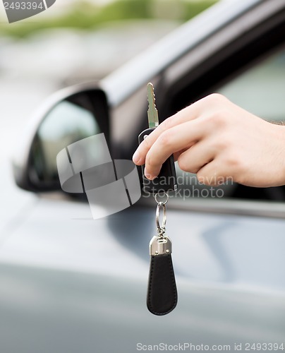 Image of man with car key outside