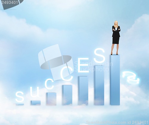 Image of businesswoman with big 3d chart